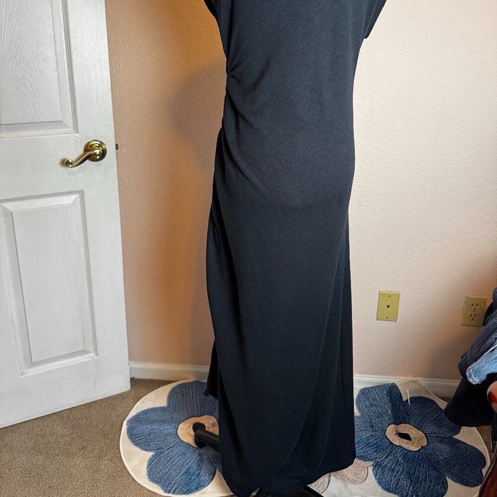 Anthropologie Daily Practice Mock Neck Ruched Sweatshirt Dress Large Black - Picture 3 of 8